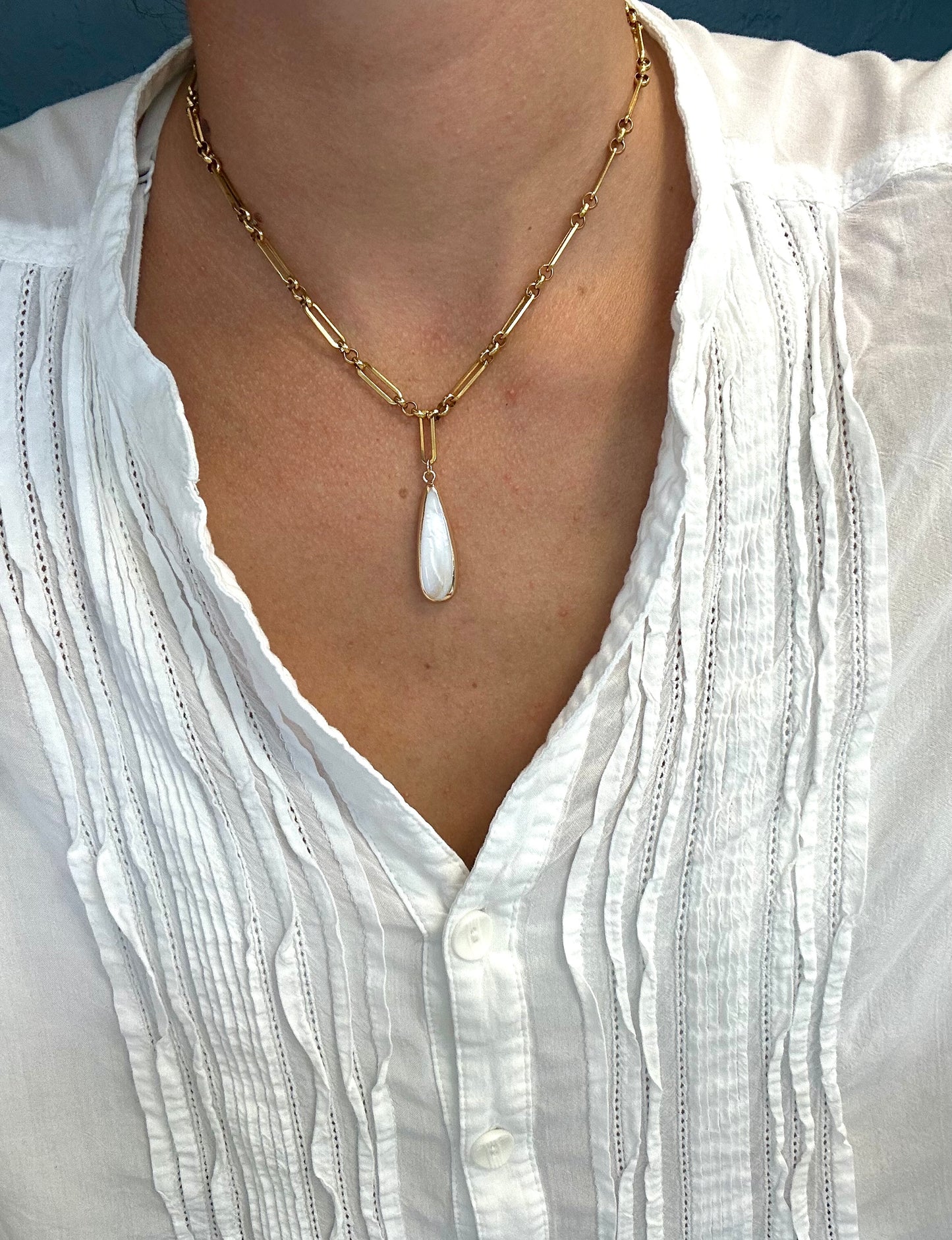 Gold Stainless Steel Teardrop Shell Necklace