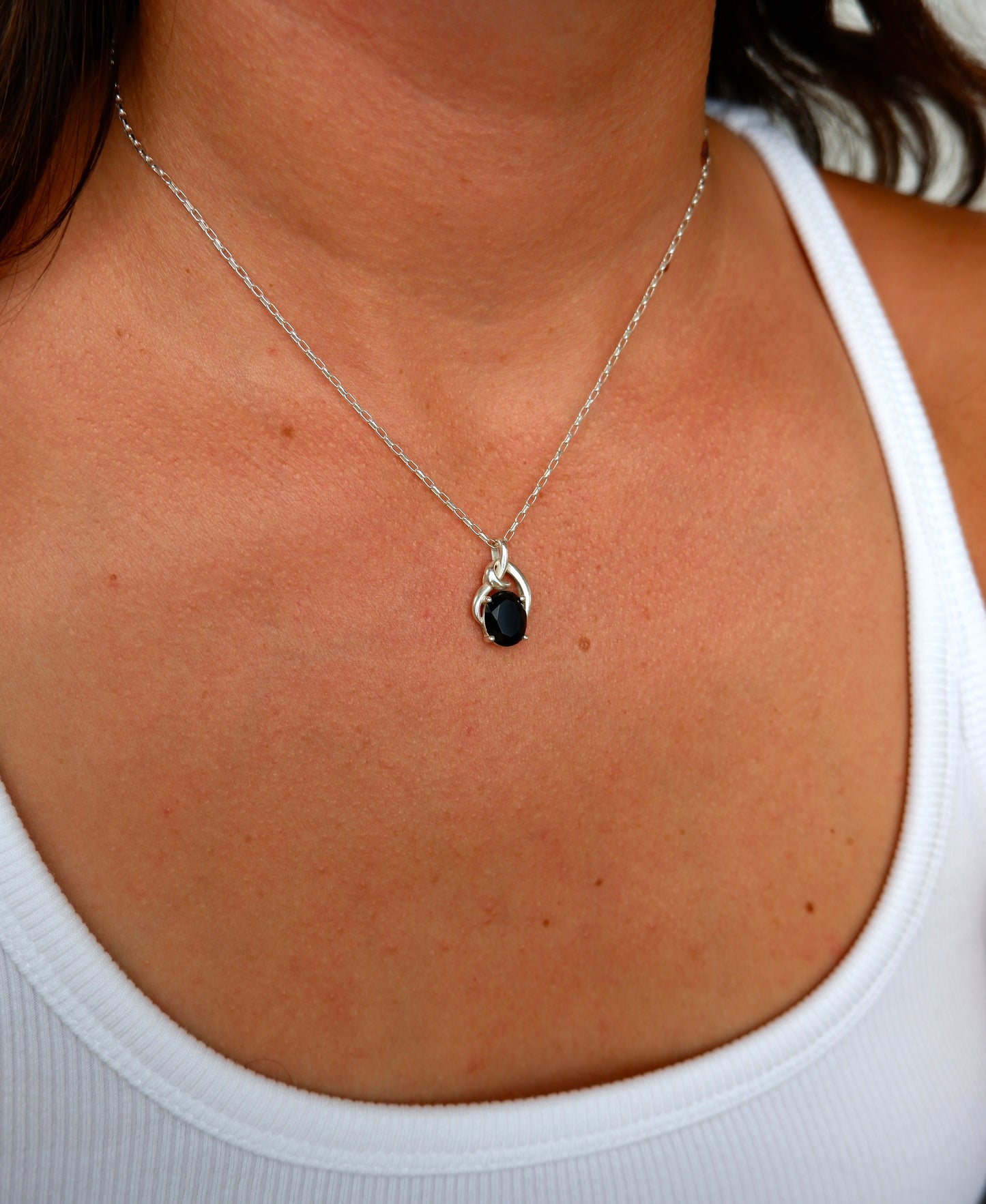 Dainty Black Onyx Pendant Necklace