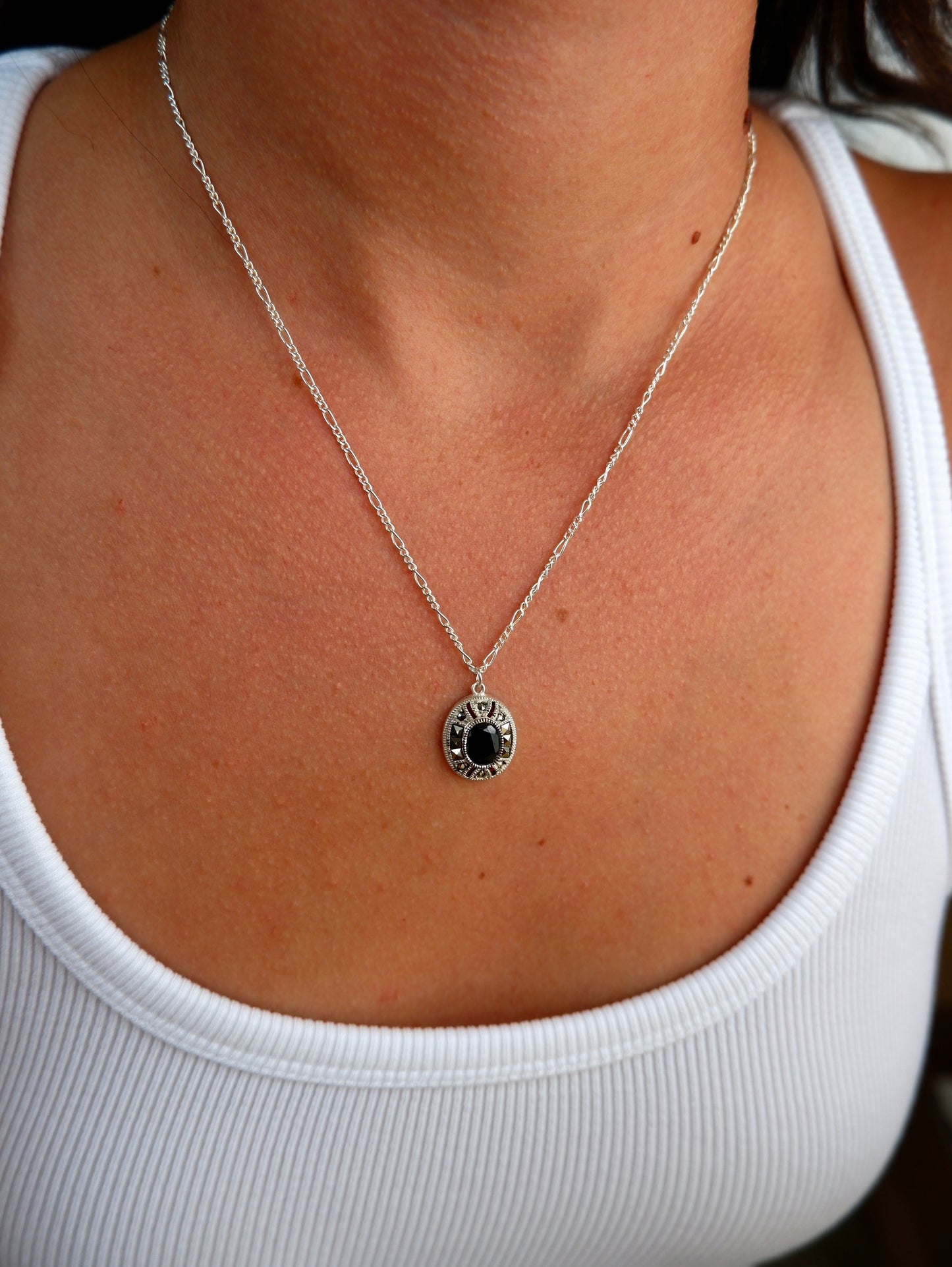 Art Deco Onyx and Marcasite Necklace