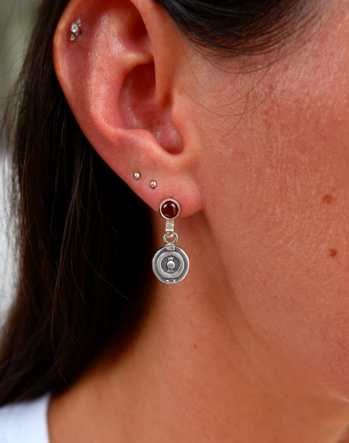 Garnet Cabochon Target Earrings