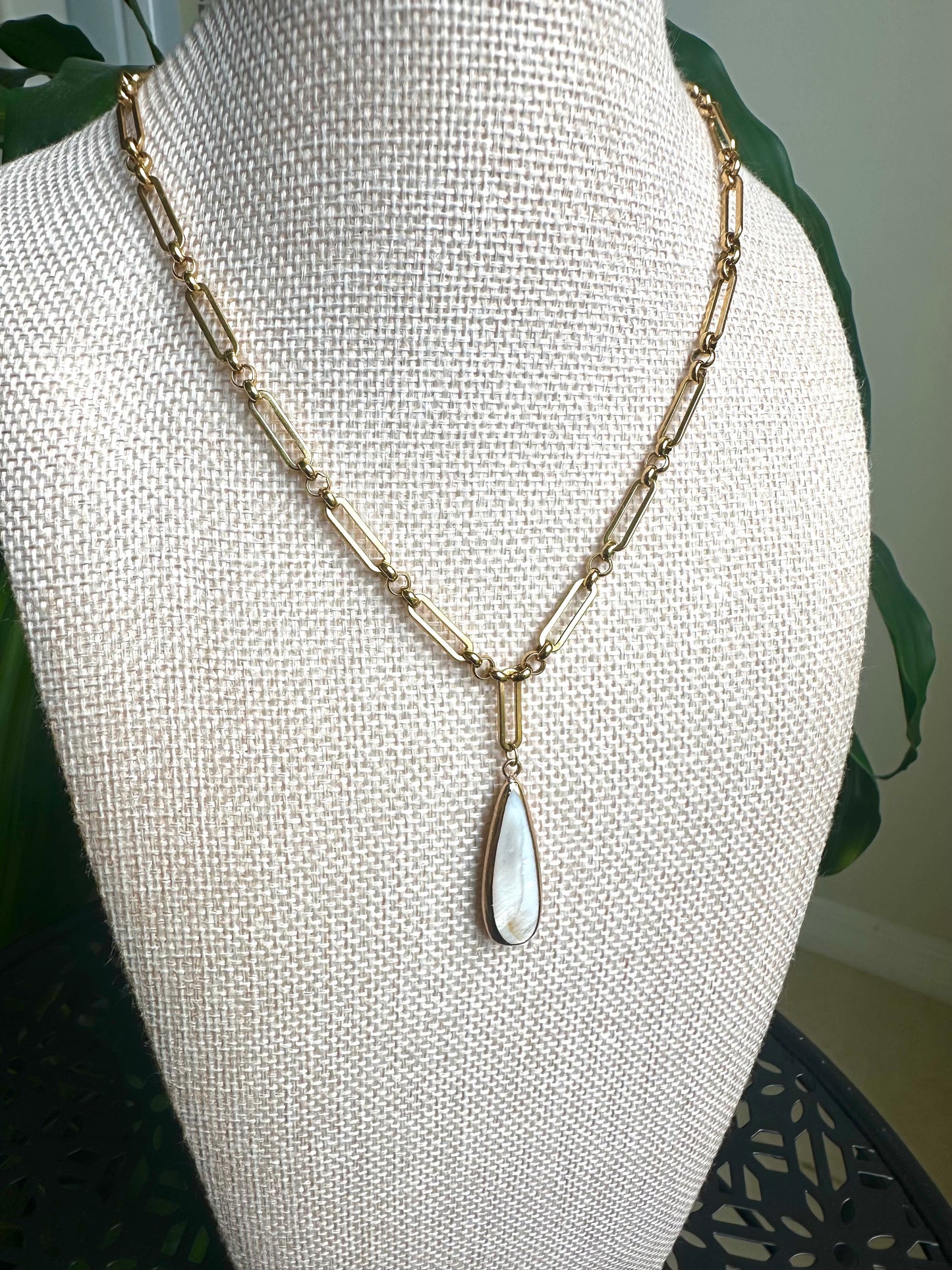 Gold Stainless Steel Teardrop Shell Necklace