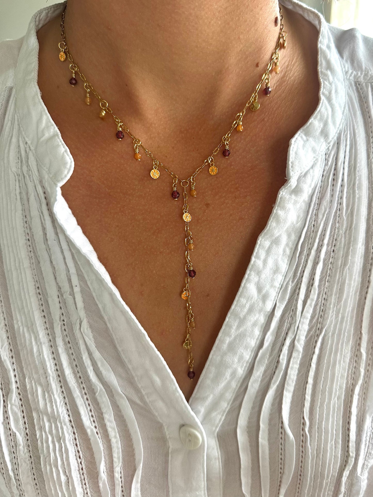 Orange and Pomegranate Lariat Necklace