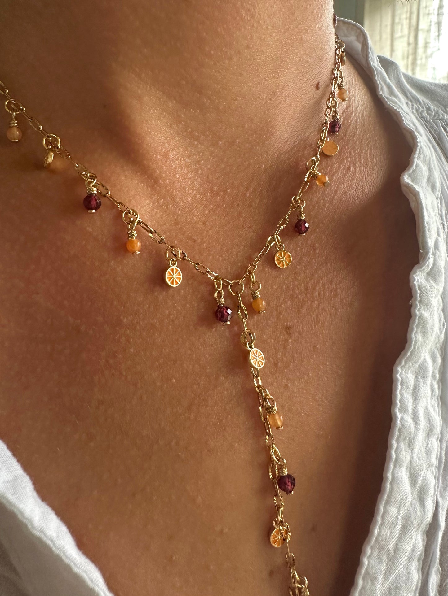 Orange and Pomegranate Lariat Necklace