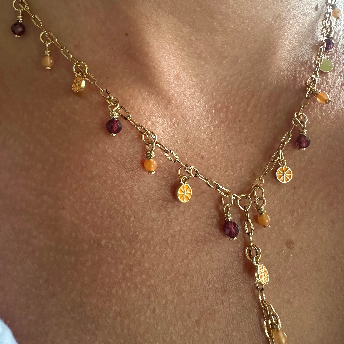 Orange and Pomegranate Lariat Necklace