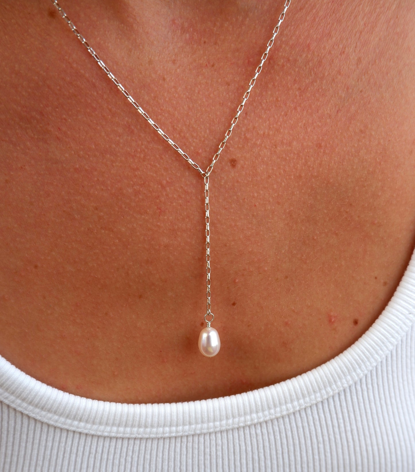Dainty Pearl Lariat Necklace