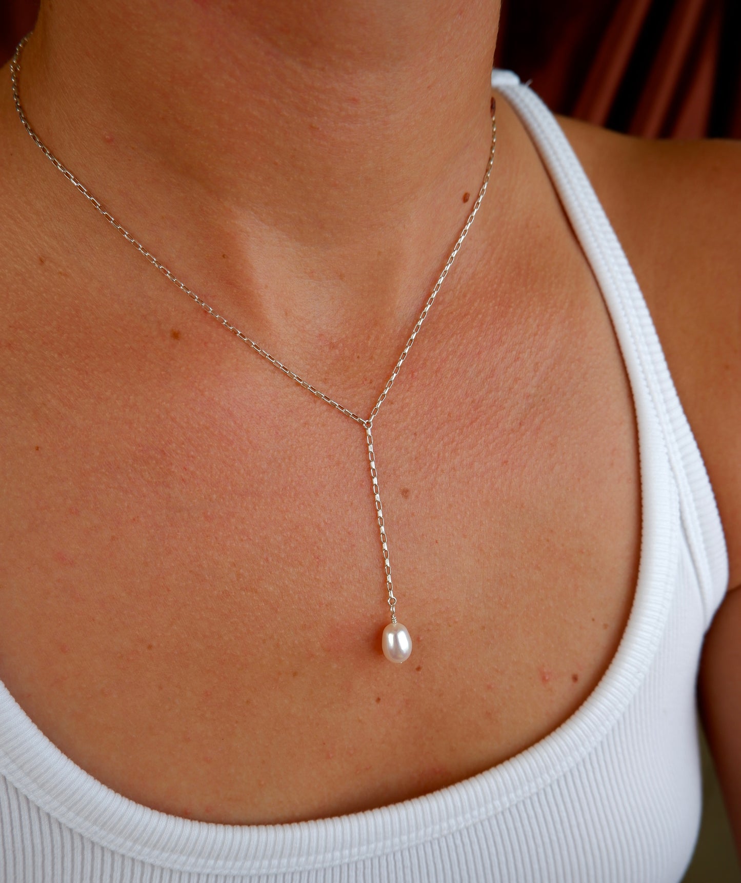 Dainty Pearl Lariat Necklace