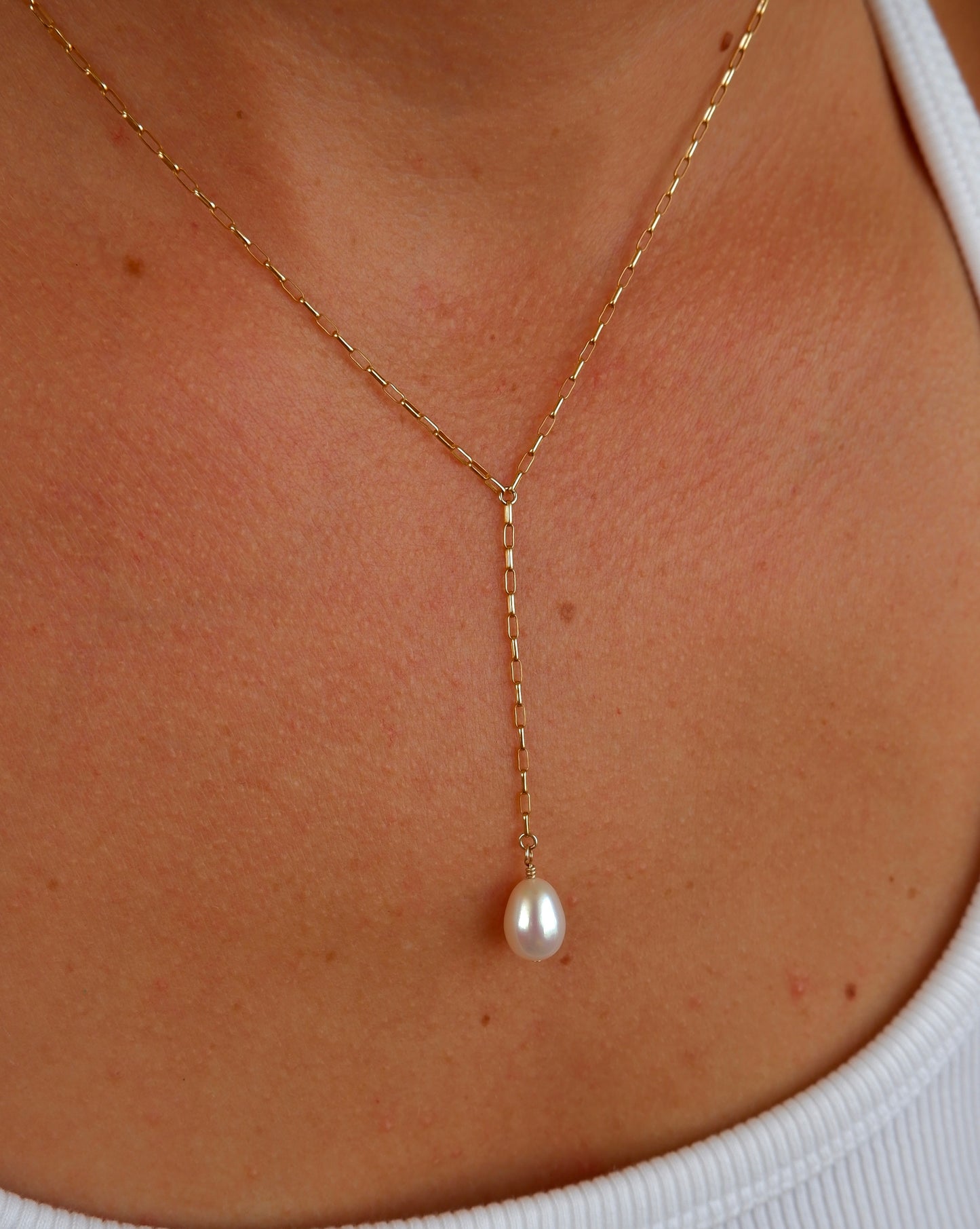 Dainty Pearl Lariat Necklace