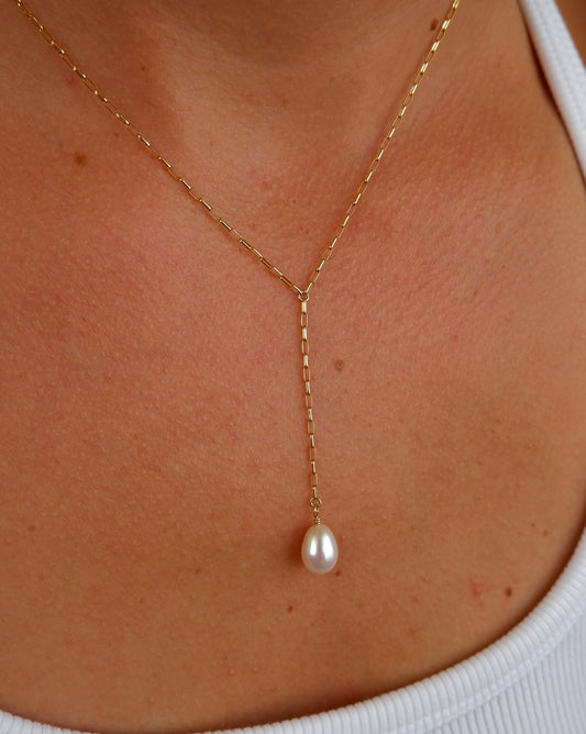 Dainty Pearl Lariat Necklace