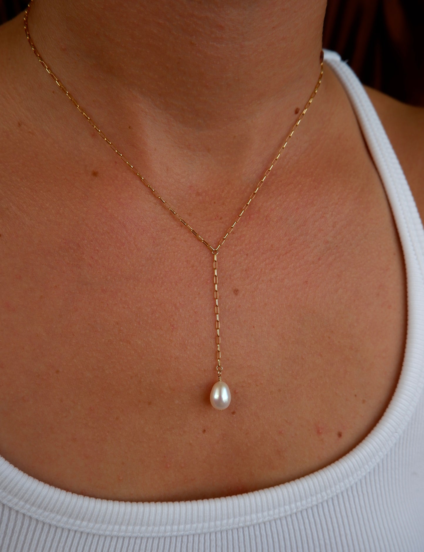 Dainty Pearl Lariat Necklace
