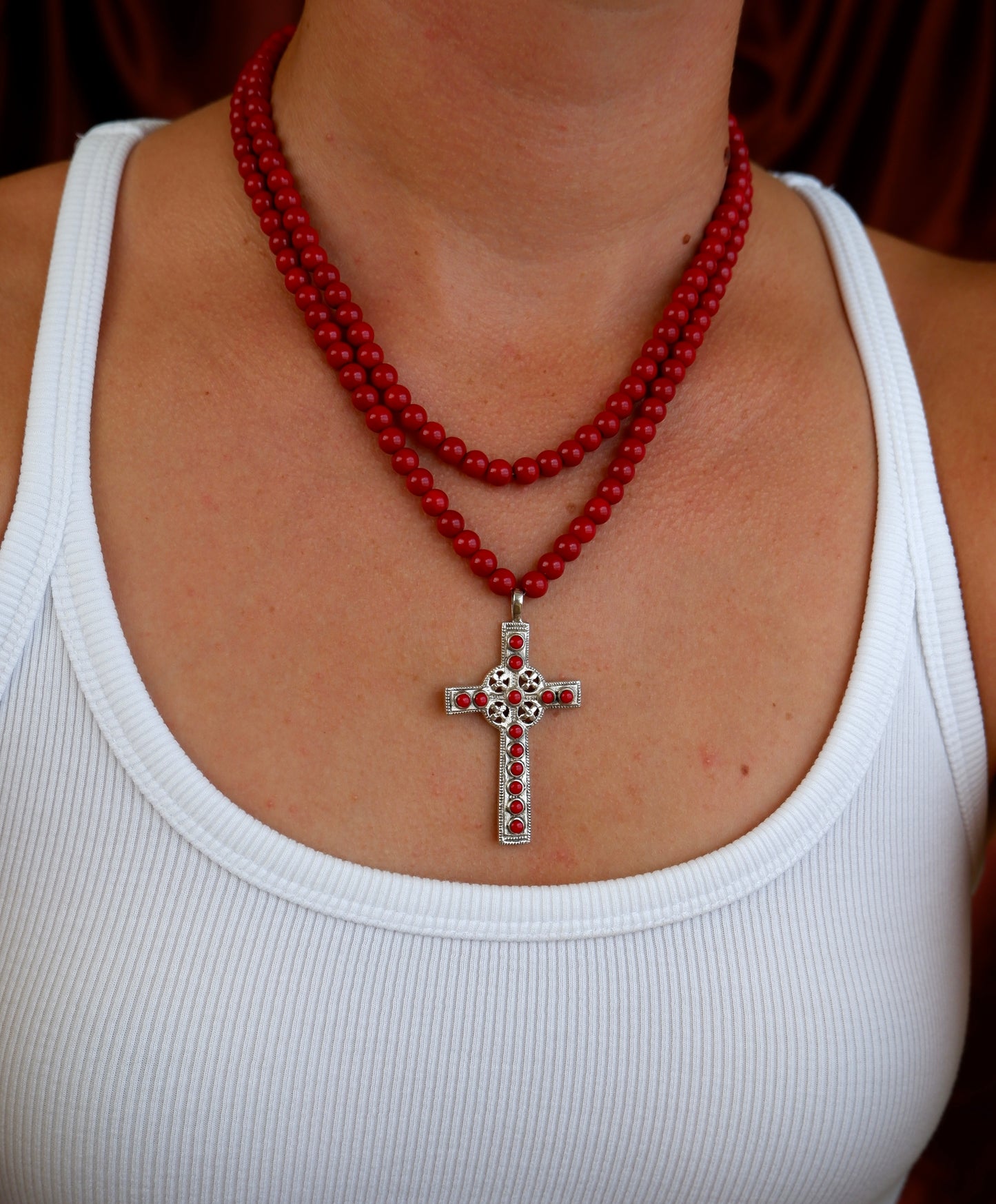 Red Enamel Cross Pendant Necklace