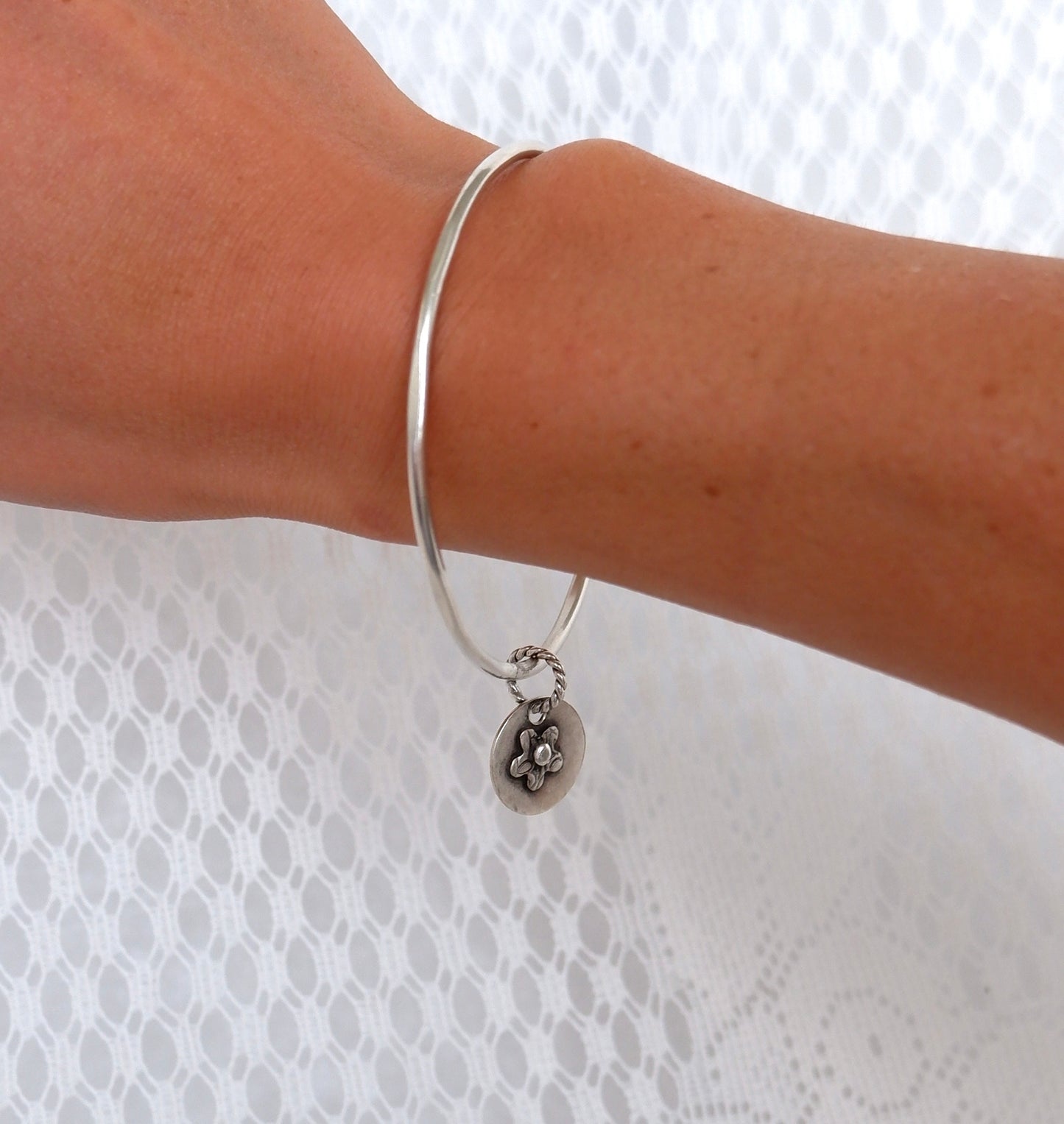 Bangle Bracelet with Flower Charm