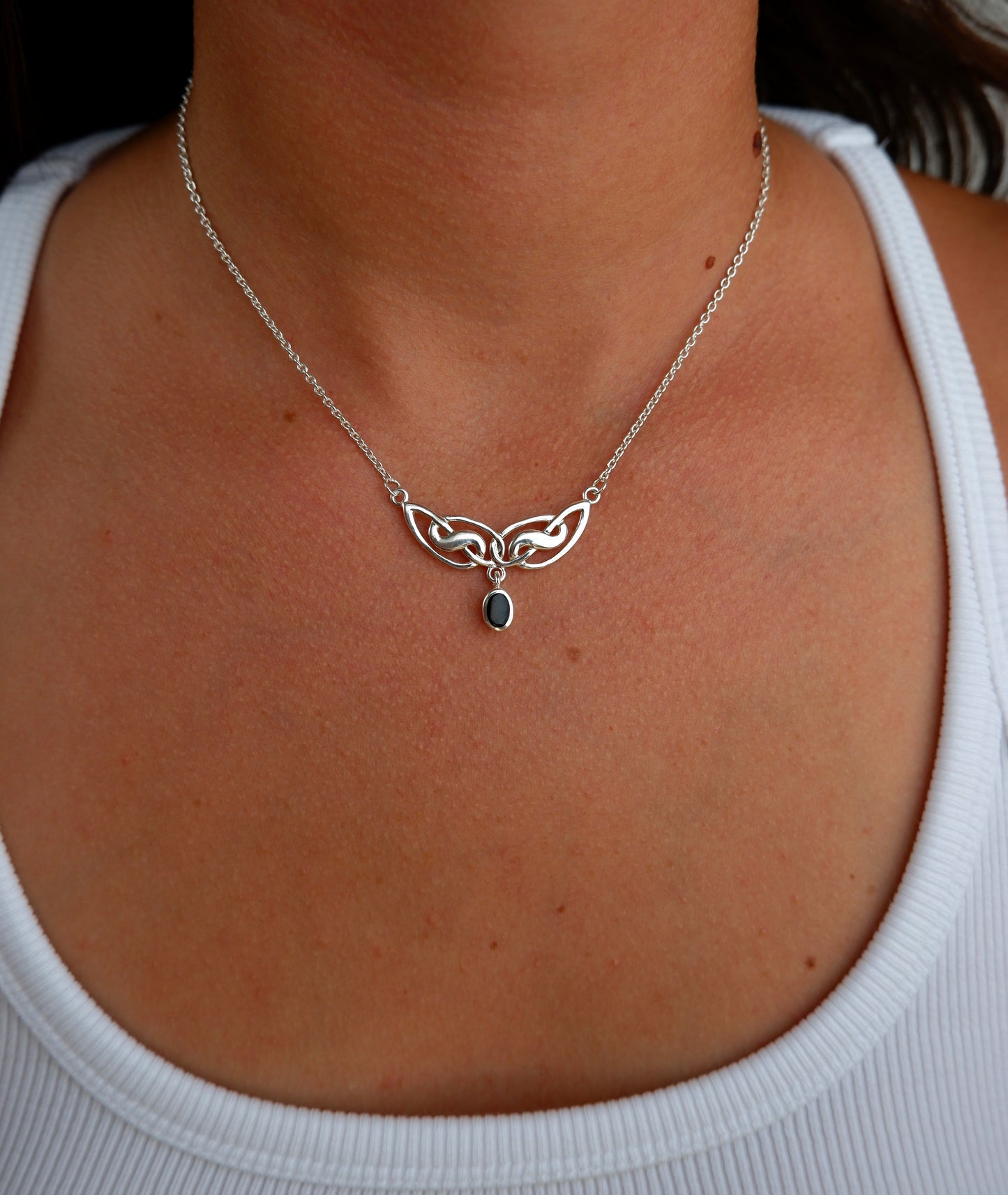 Celtic Knot Necklace with Onyx Dangle