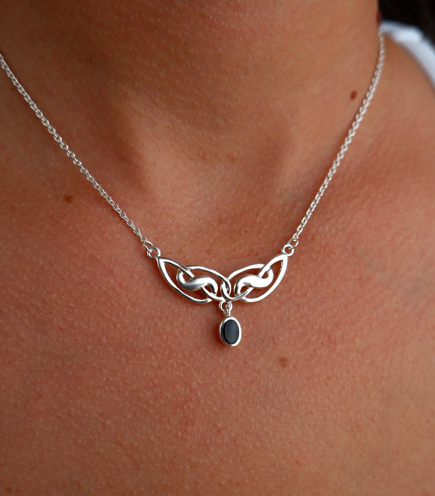 Celtic Knot Necklace with Onyx Dangle