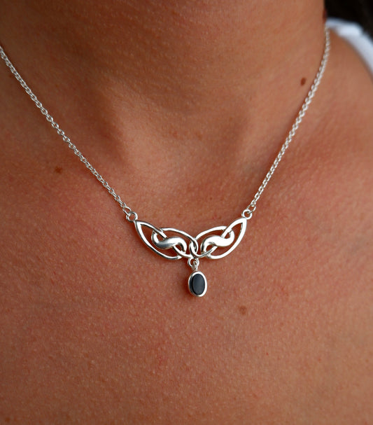 Celtic Knot Necklace with Onyx Dangle