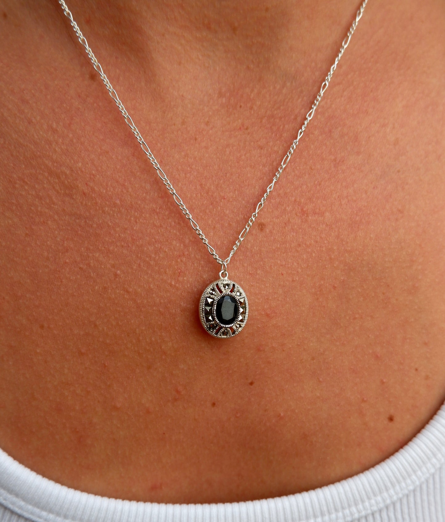 Art Deco Onyx and Marcasite Necklace