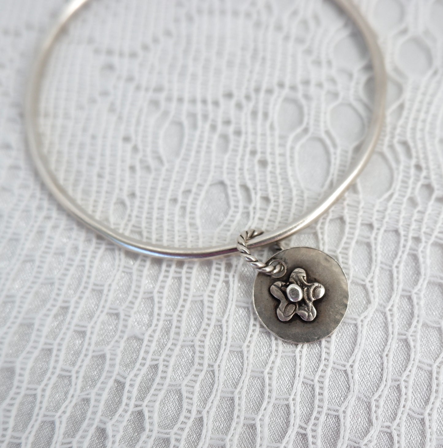 Bangle Bracelet with Flower Charm