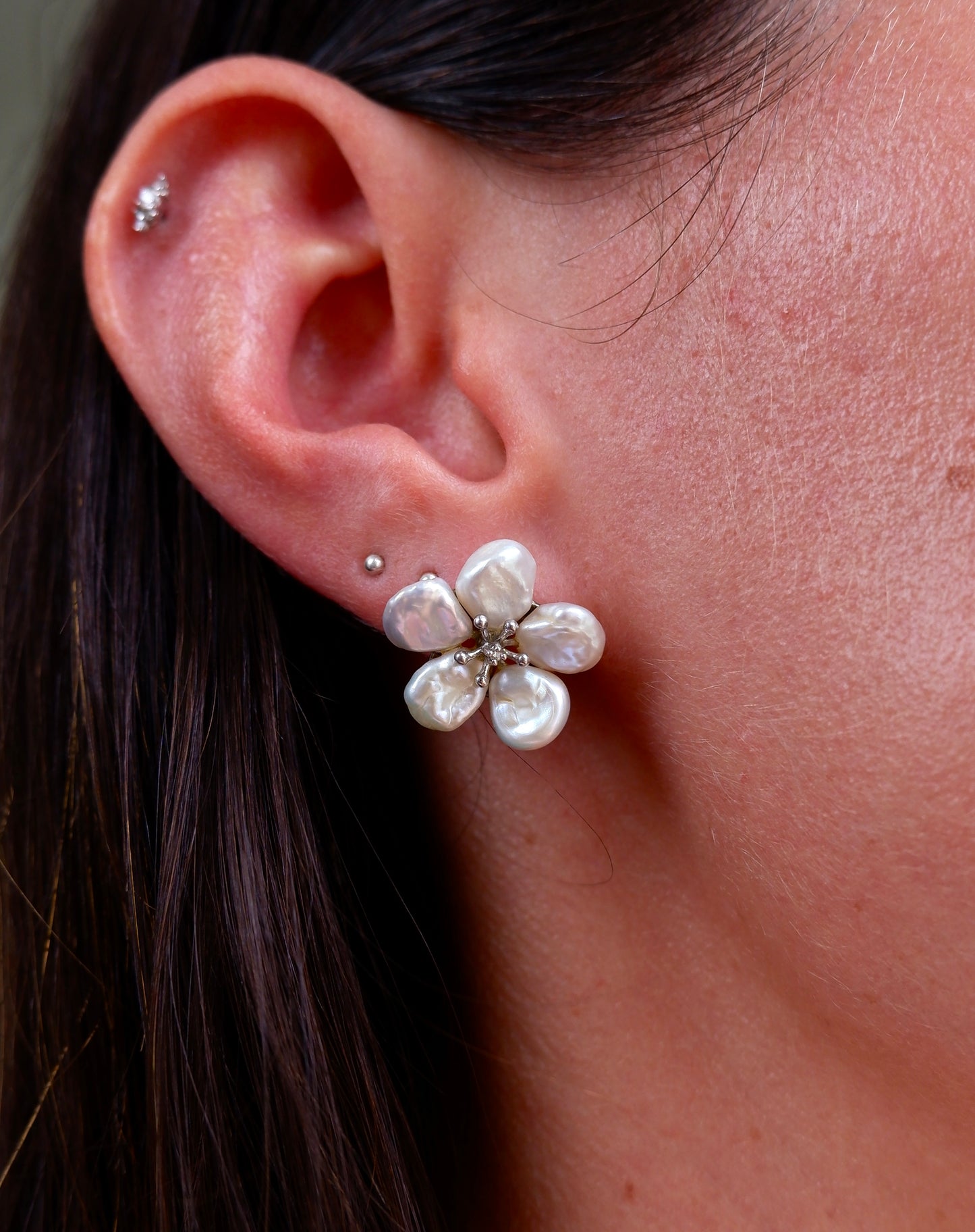Freshwater Pearl Flower Stud Earrings