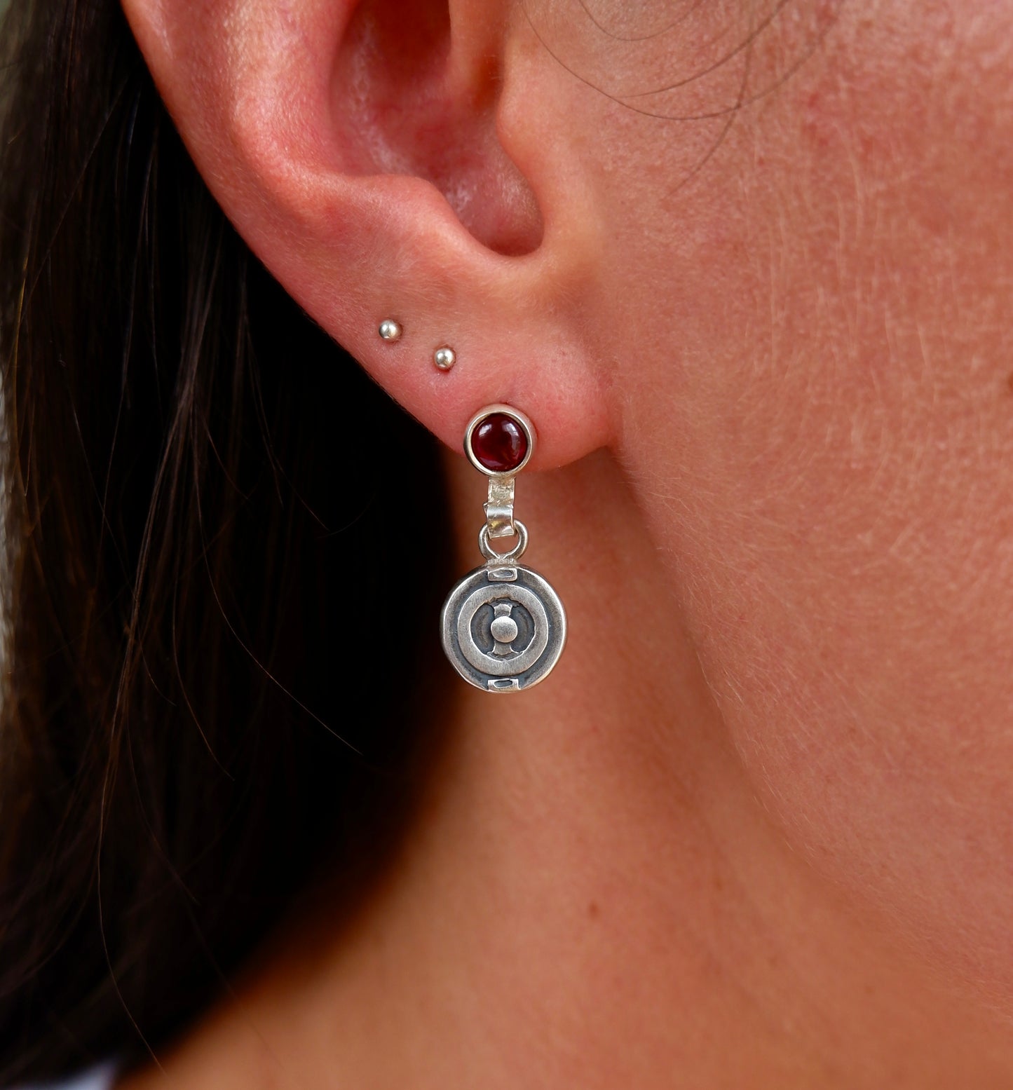 Garnet Cabochon Target Earrings