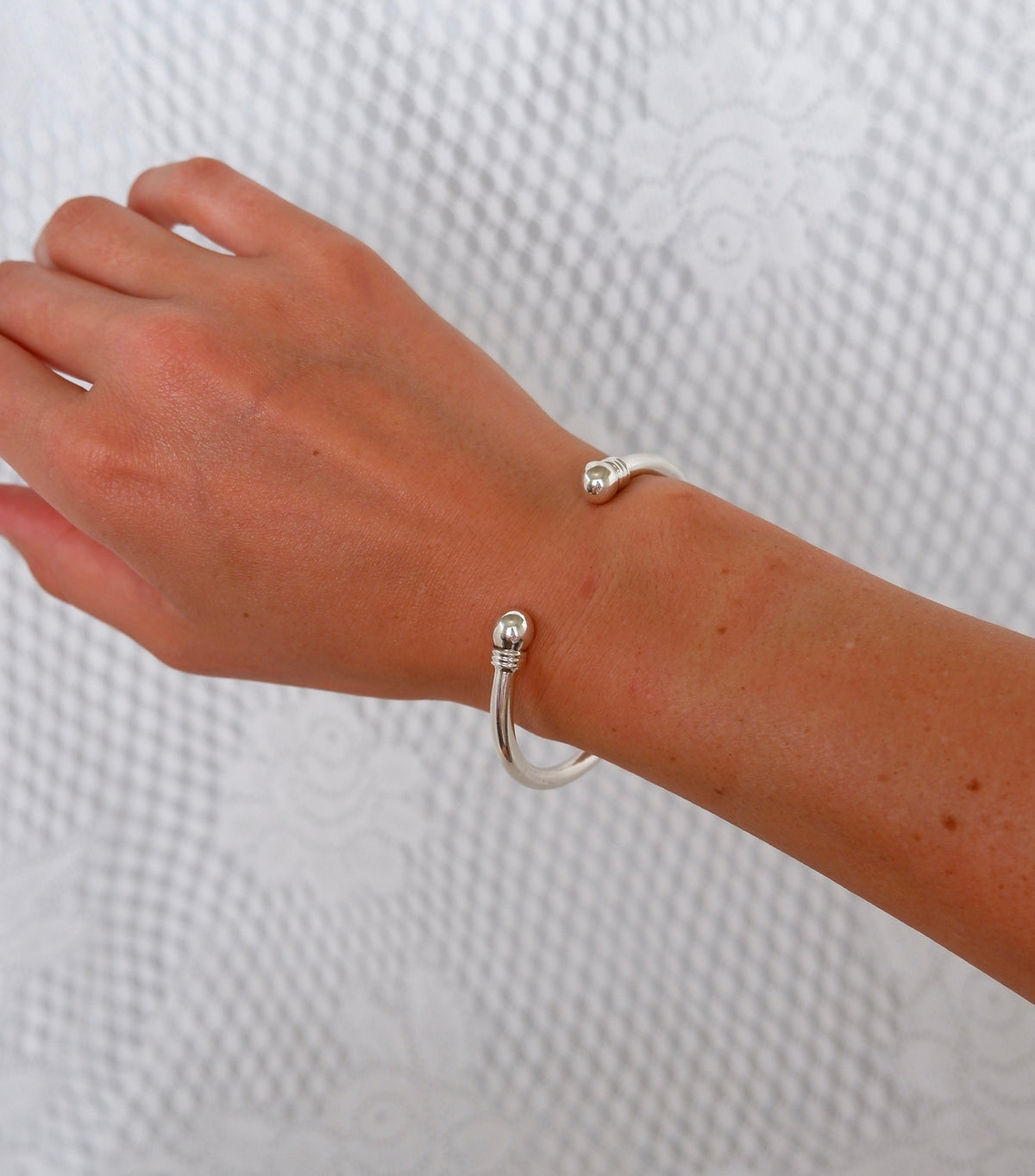 High Polish Cuff Bracelet with Ball Ends