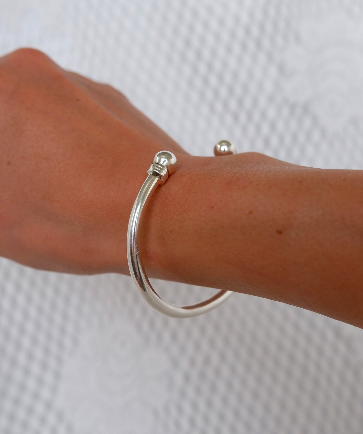 High Polish Cuff Bracelet with Ball Ends