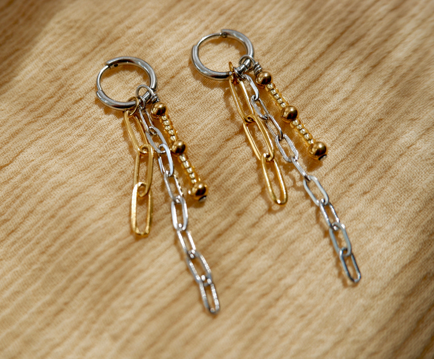 Silver and Gold Layered Chain Earrings