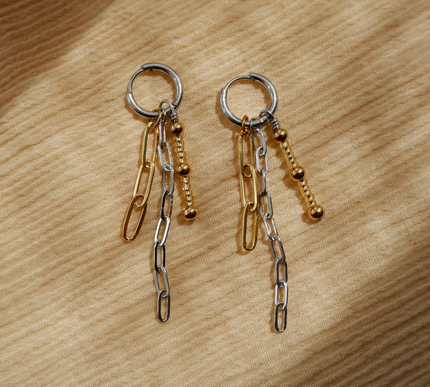 Silver and Gold Layered Chain Earrings