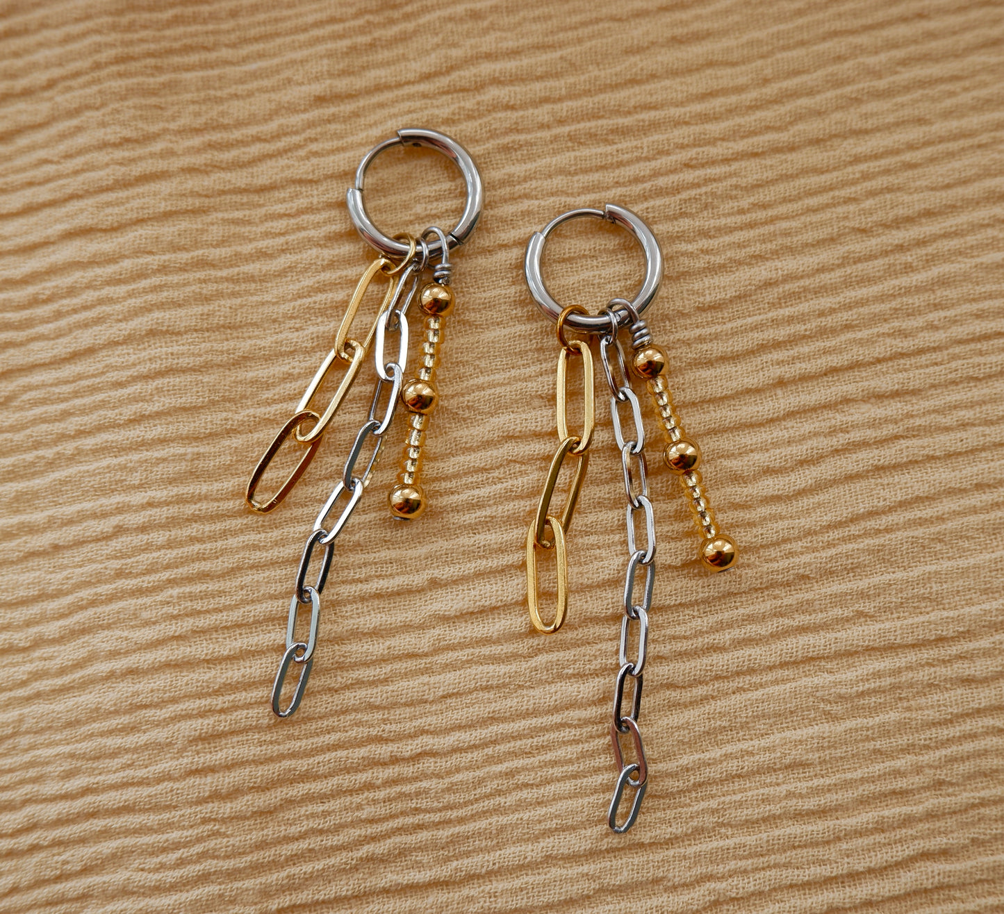 Silver and Gold Layered Chain Earrings