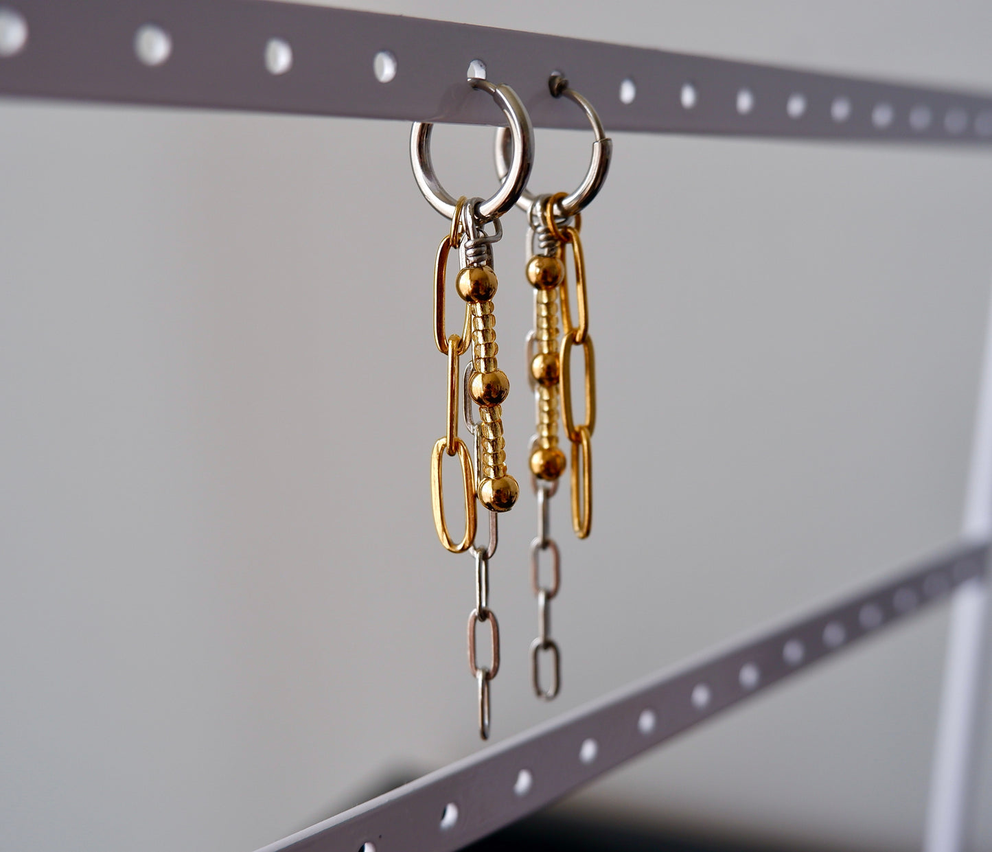 Silver and Gold Layered Chain Earrings