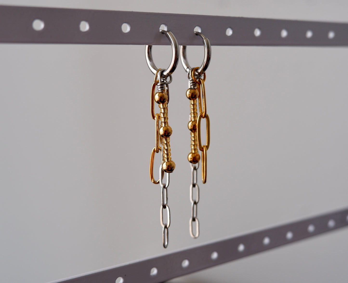 Silver and Gold Layered Chain Earrings