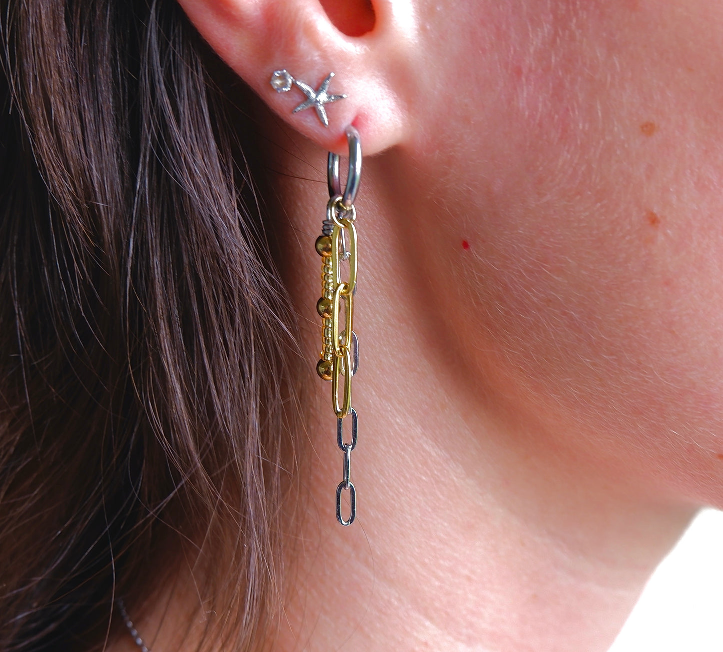 Silver and Gold Layered Chain Earrings