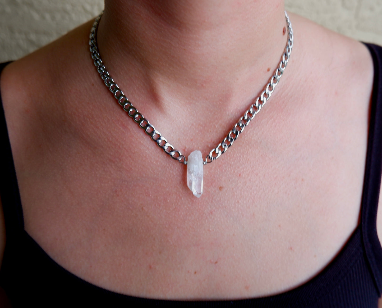 Quartz Crystal Point Chain Necklace