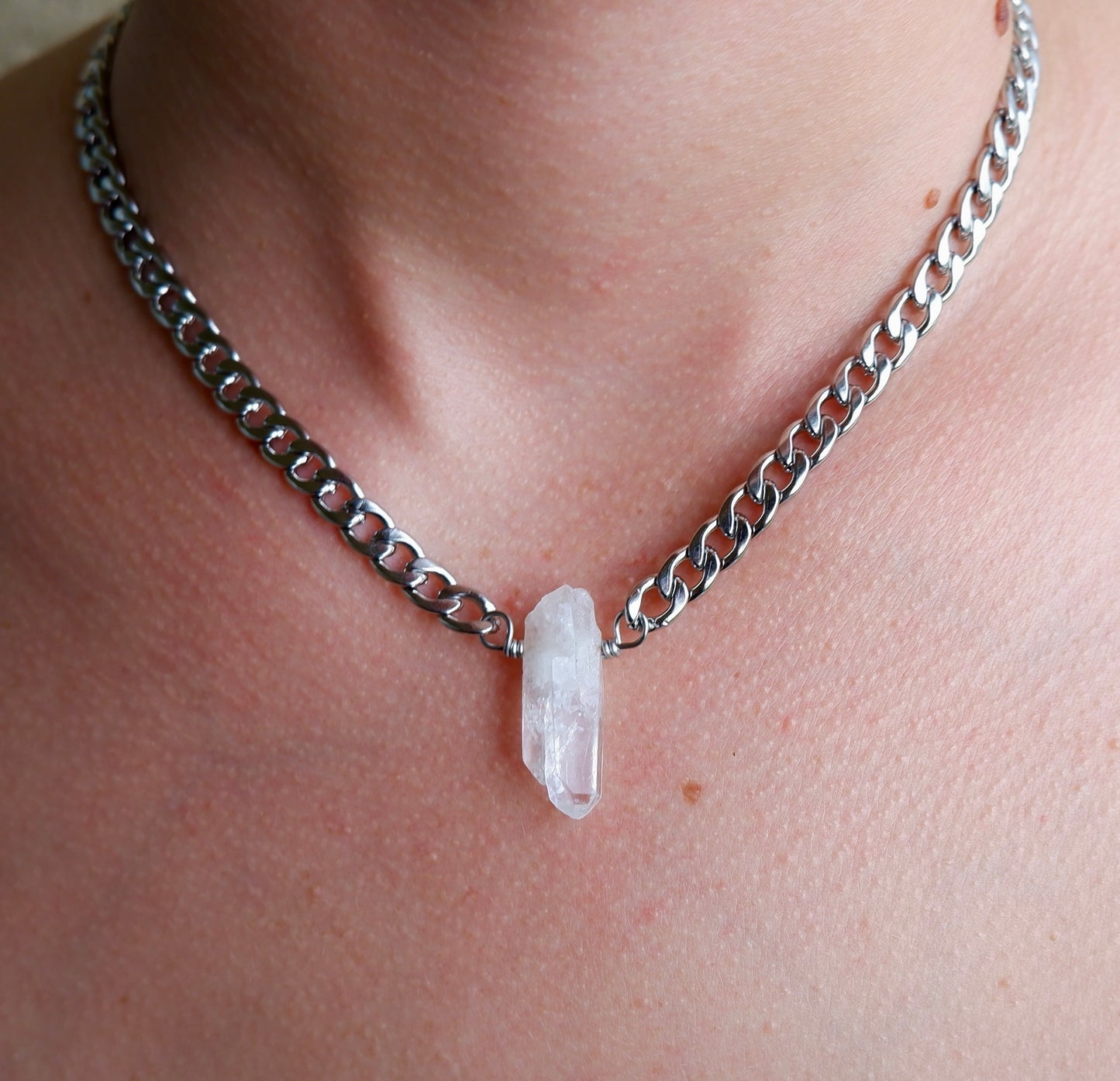 Quartz Crystal Point Chain Necklace