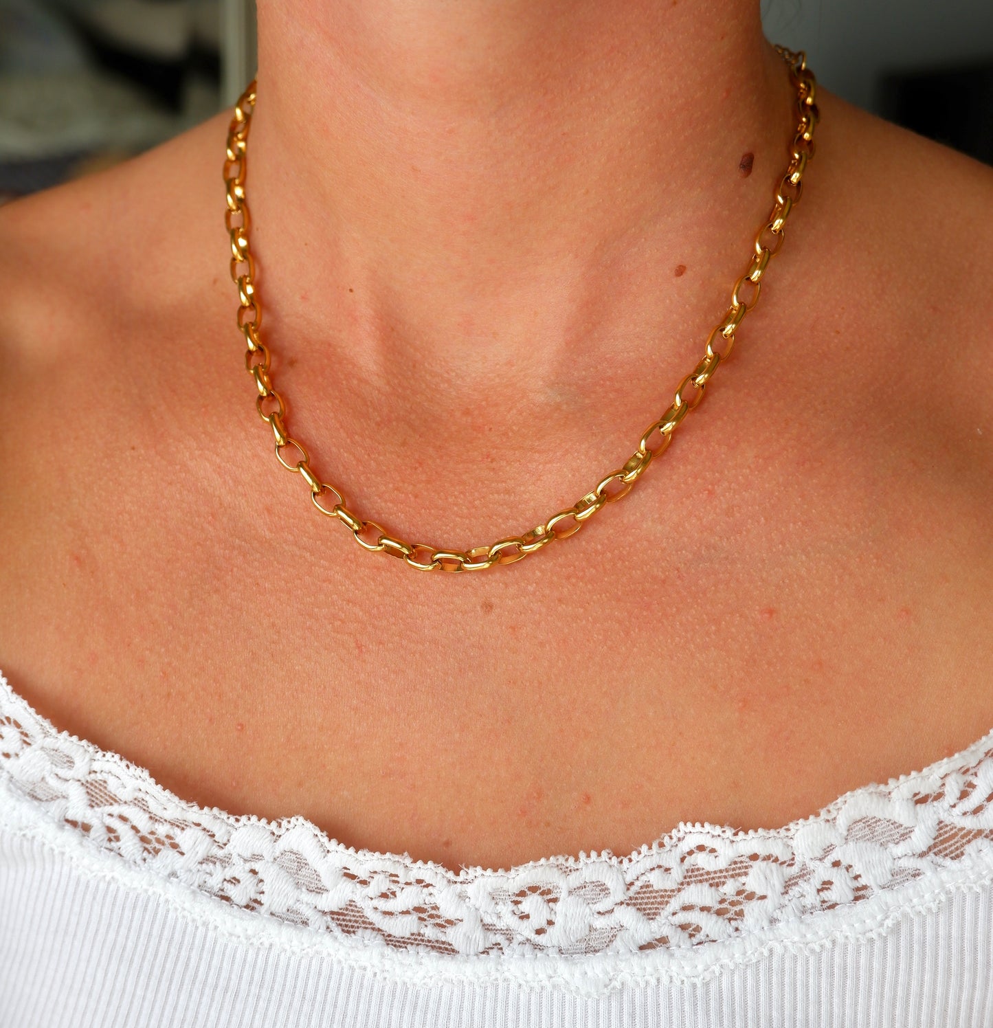 Chunky Oval Link Gold Necklace
