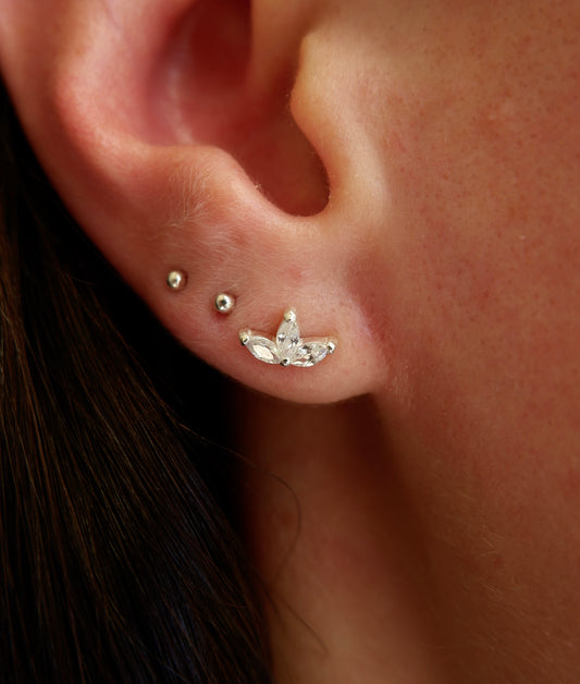 Marquise Leaflet Mini Stud Earrings in Sterling Silver