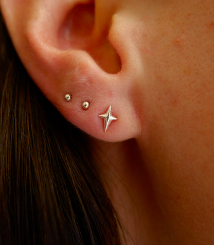 Silver North Star Mini Stud Earrings