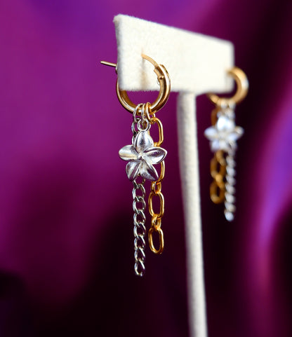 Mixed Chain & Flower Mini Hoop Earrings