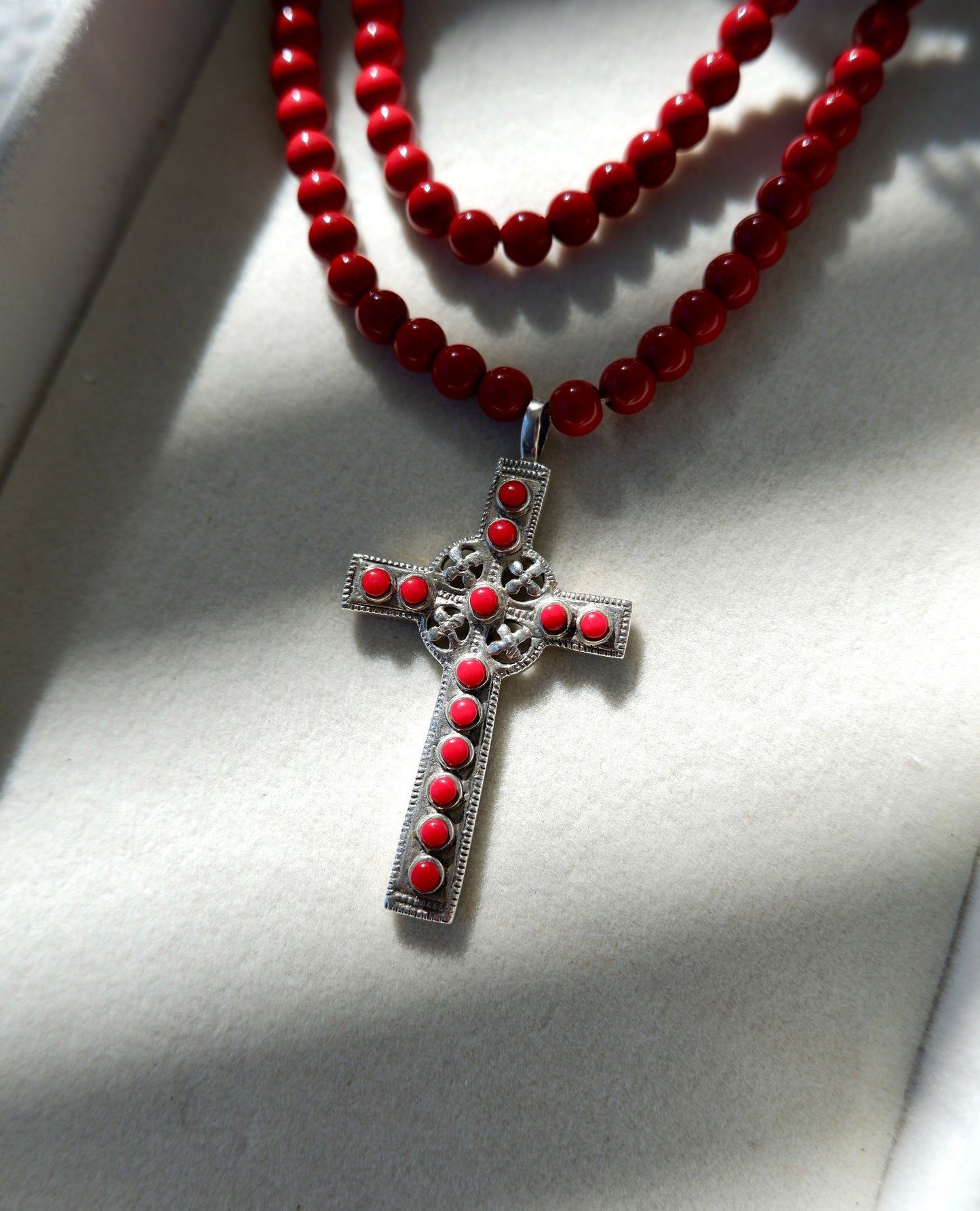 Red Enamel Cross Pendant Necklace