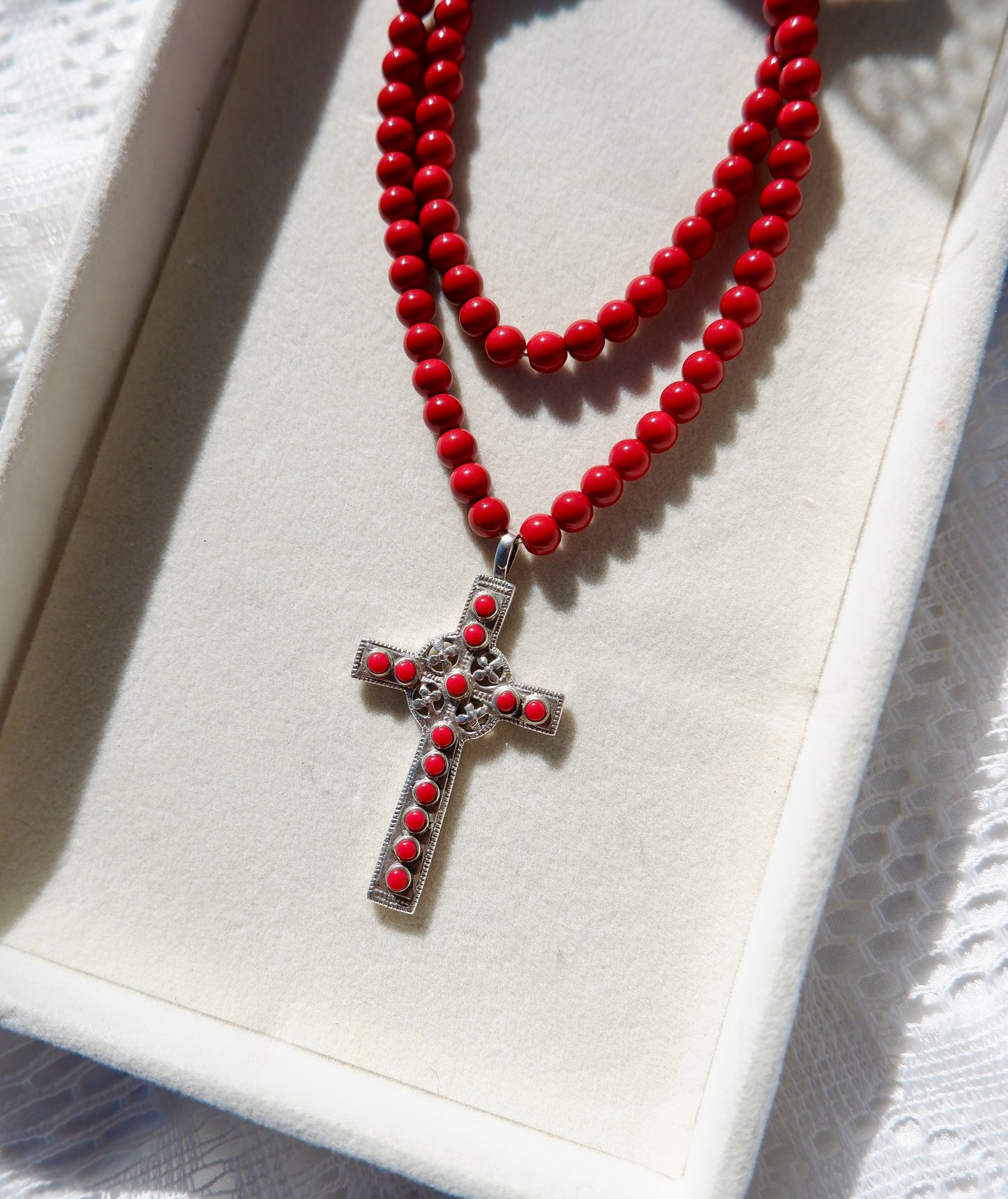 Red Enamel Cross Pendant Necklace