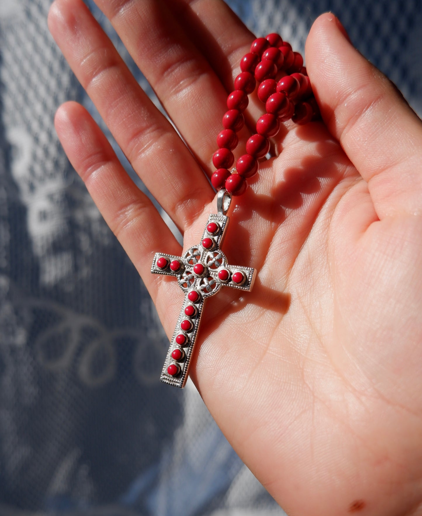 Red Enamel Cross Pendant Necklace
