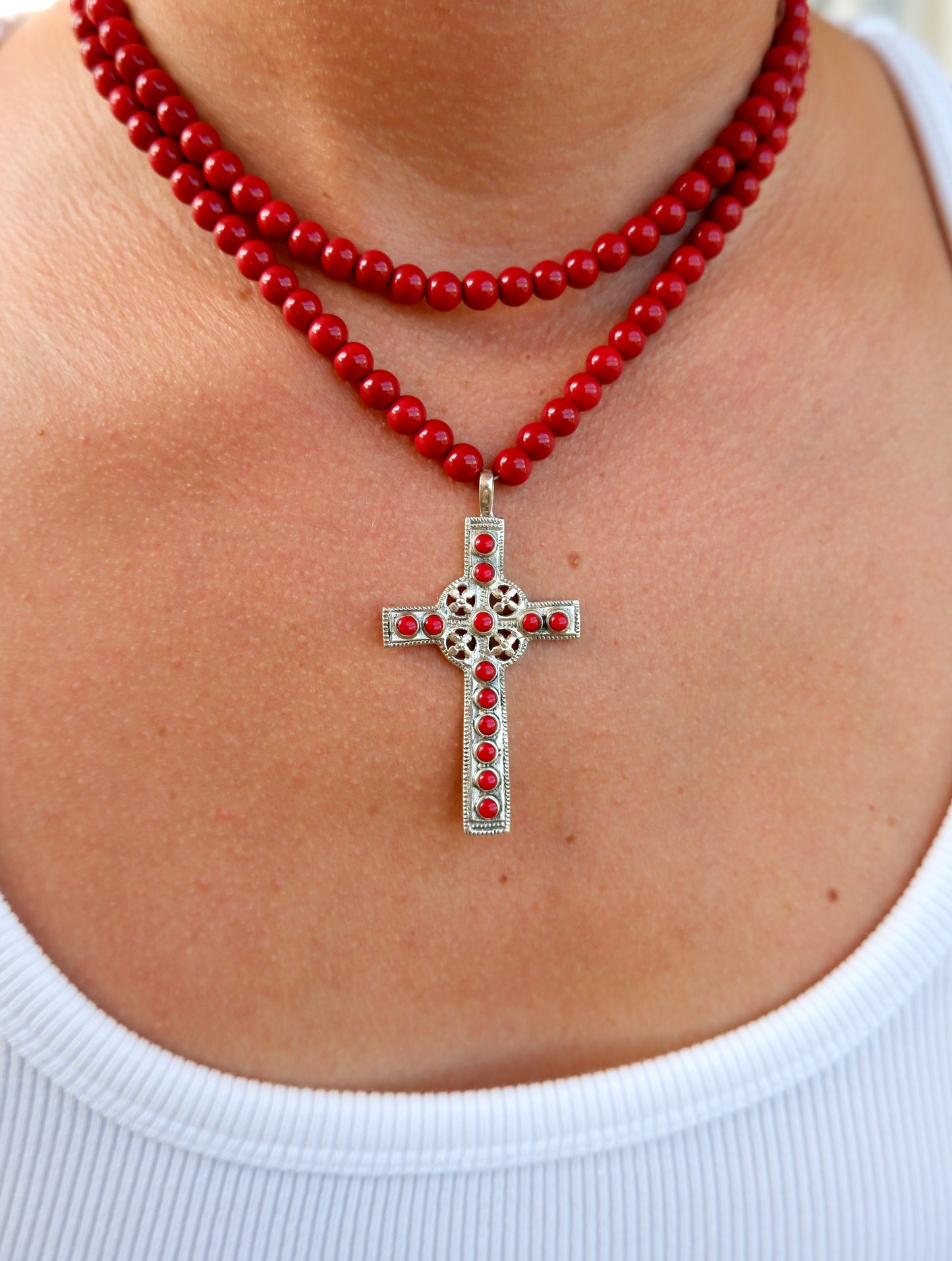 Red Enamel Cross Pendant Necklace