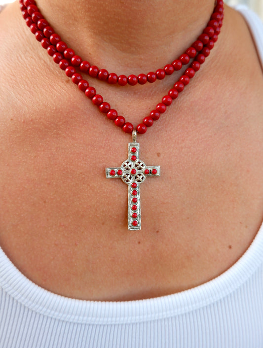 Red Enamel Cross Pendant Necklace