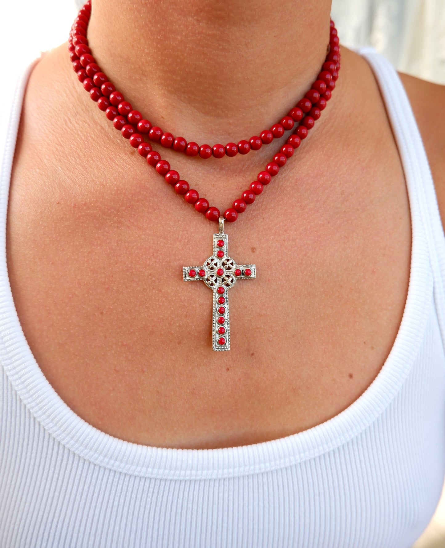 Red Enamel Cross Pendant Necklace