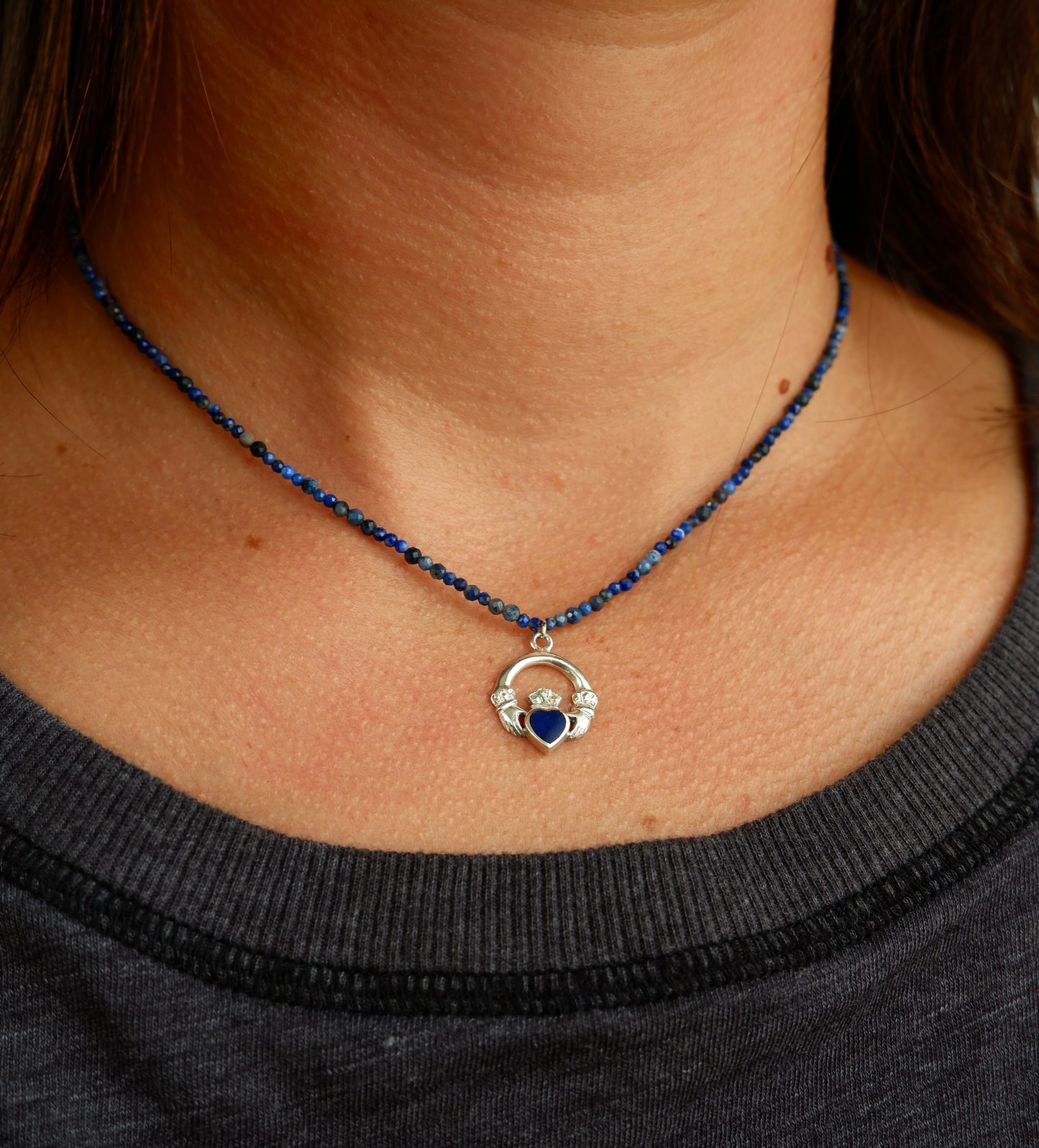Lapis Lazuli Claddagh Necklace
