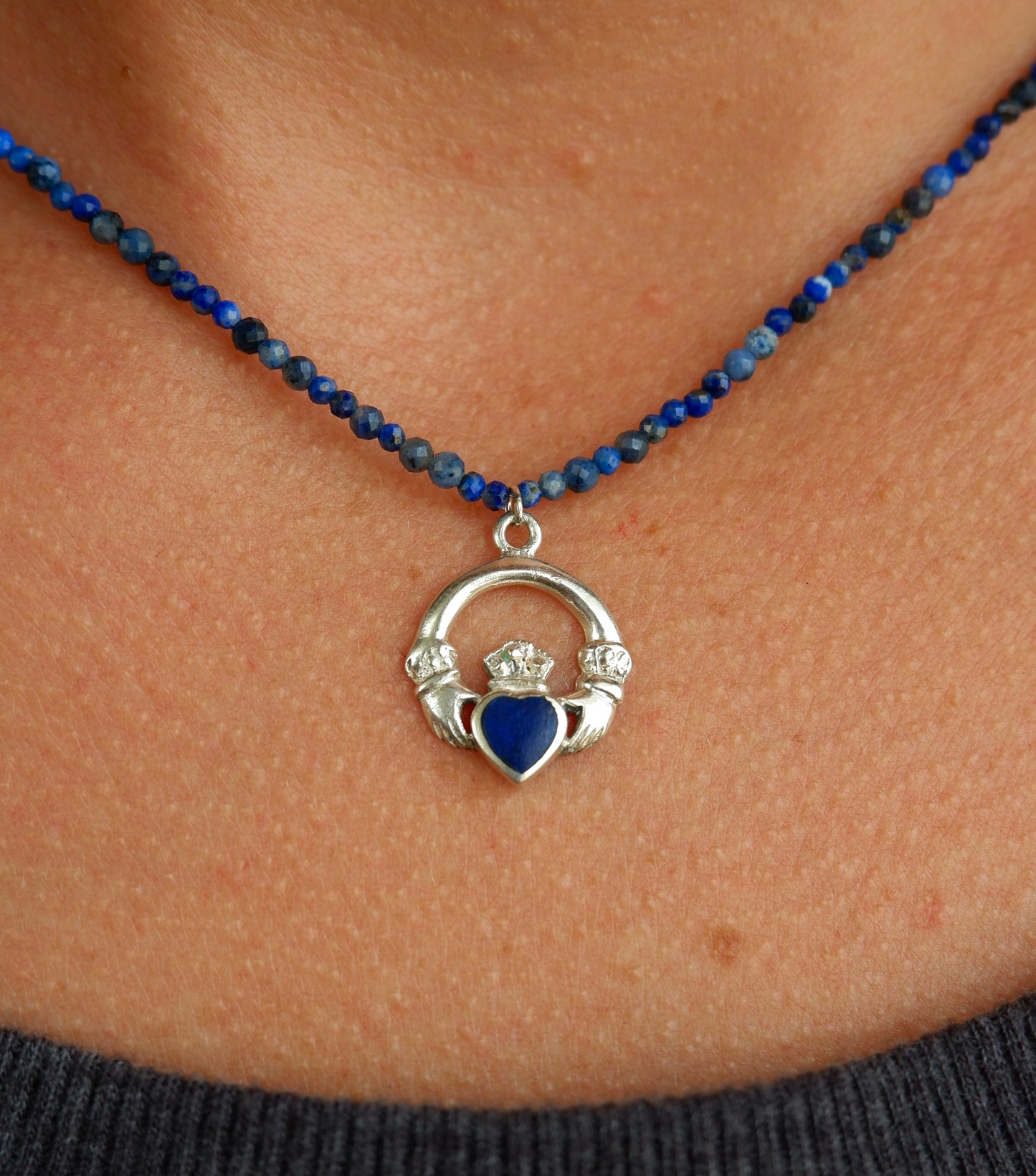 Lapis Lazuli Claddagh Necklace