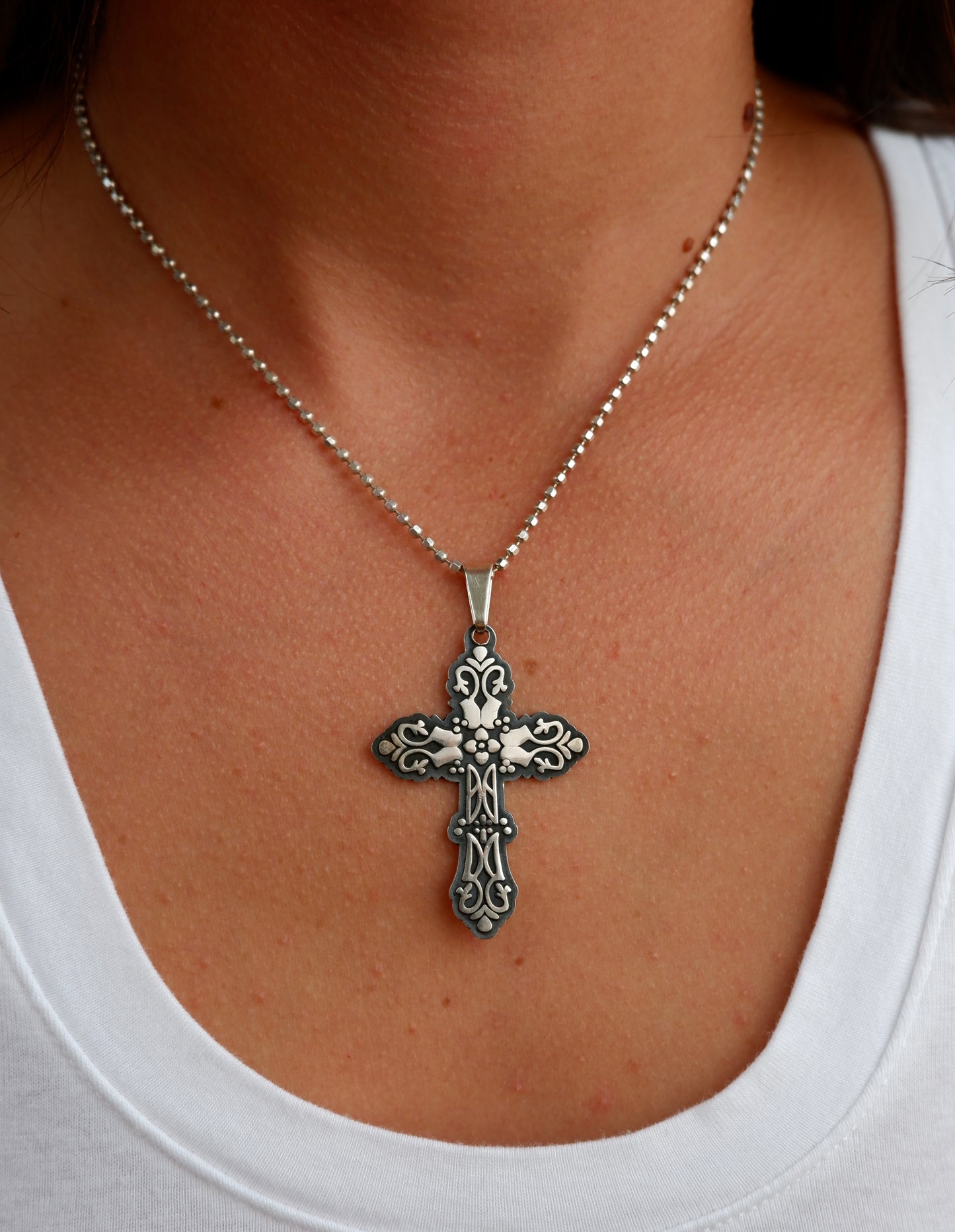 Relief Scrollwork Cross Necklace