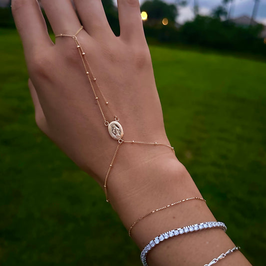 14K Gold Filled Rosary Inspired Hand Chain