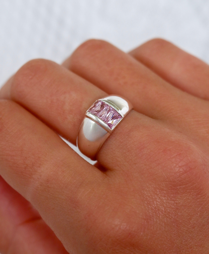 Dome Ring with Pink Stones