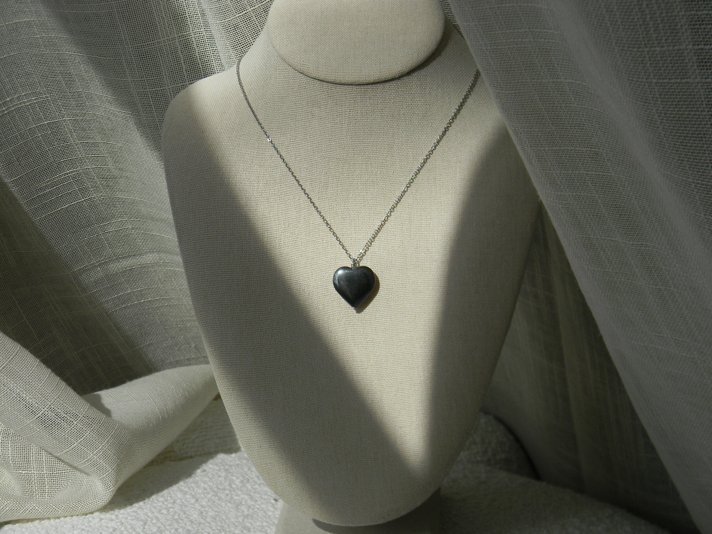 Large Hematite Heart Pendant Necklace