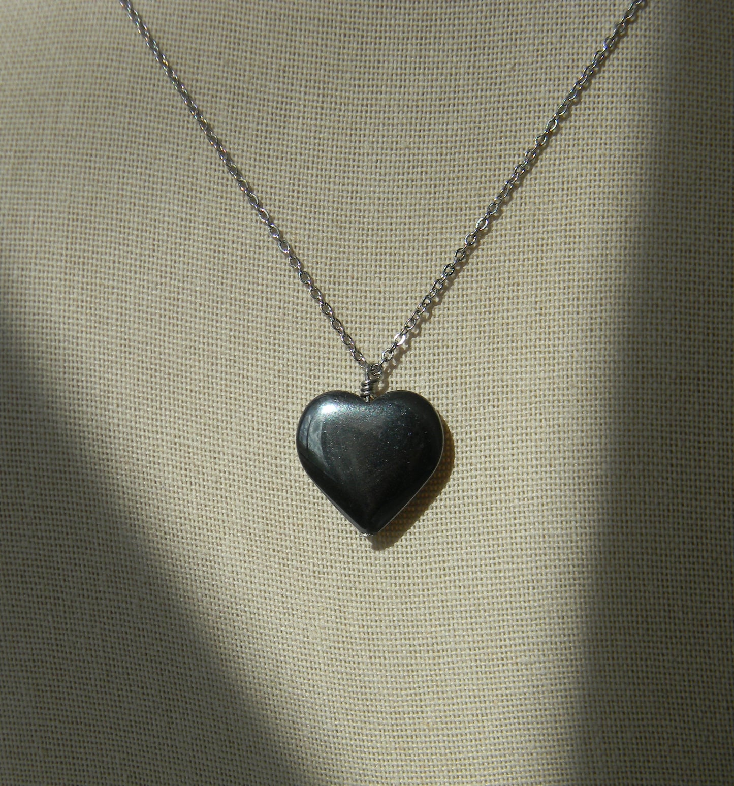 Large Hematite Heart Pendant Necklace