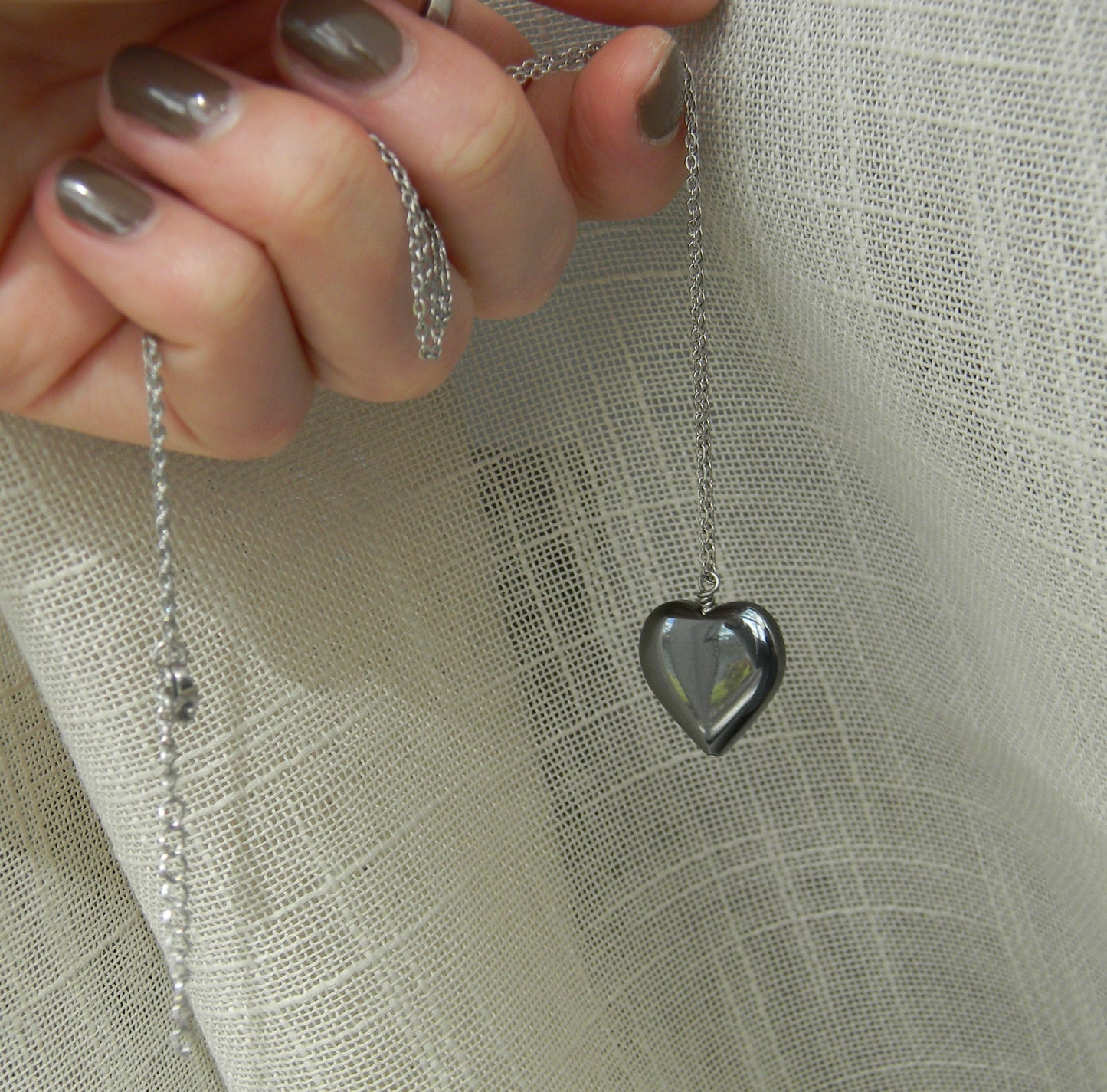 Large Hematite Heart Pendant Necklace